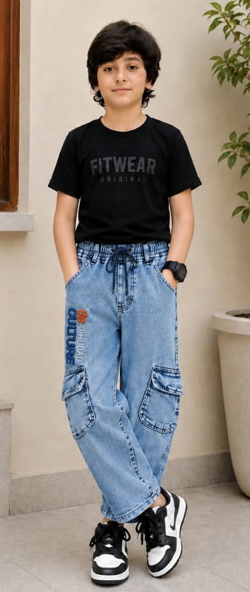 Sky Blue Cargo Baggy Jeans
